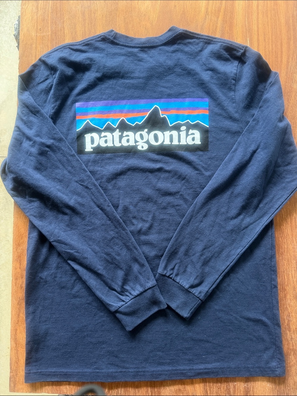 Patagonia Navy Crewneck Sweater with Multicolor Logo